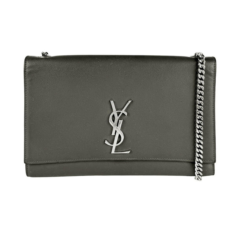 Saint Laurent Kate Medium Shoulder Bag, Leather, Gray/Silver, Women's, 364021...